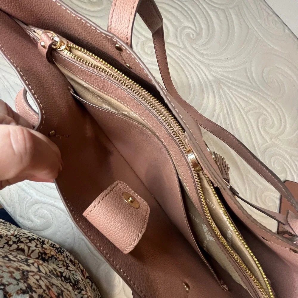 Anne Klein Dusty Rose Pink Pebbled Tote Bag‎ with Matching Pouch Gold Hardware